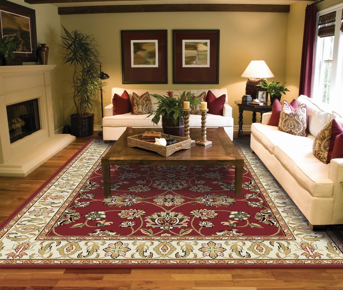 Amazon｜大きなペルシャスタイルのラグ 伝統的なラグ バーガンディ 8 x